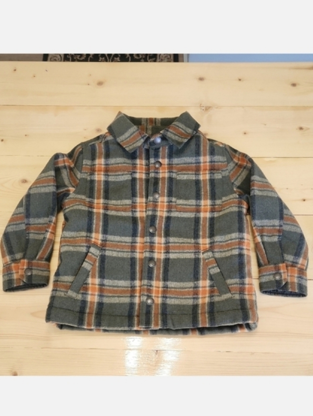 Old Navy Toddler Sherpa Lined Plaid Jacket Shirt Snap Buttons Pockets 4T - Picture 8 of 14